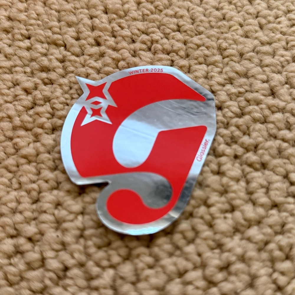 mirror reflective red and silver logo sticker - glossier!